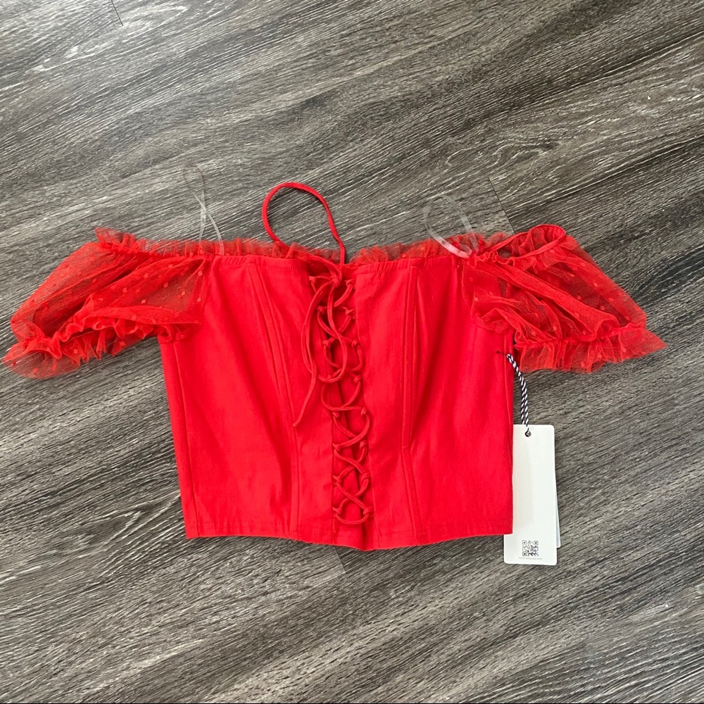 red mesh bustier corset top
